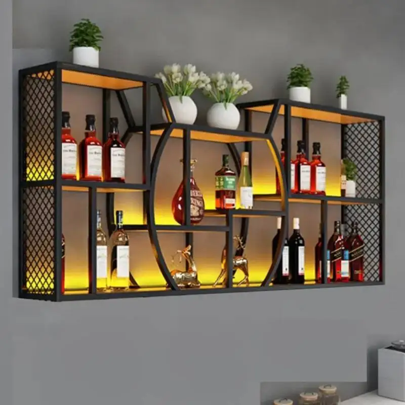 

Bottle Corner Kitchen Wine Rack Bar Liquor Storage Drink Club Wine Cabinets Buffet Metal Inverted Armoire Vitre Display Cabinet
