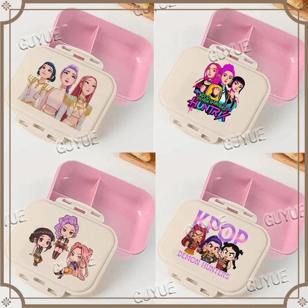 Portable Office Pink kpop Lunch Box Anime Food Storage Kpop Demon Hunters School Picnic Lunchbox Rumi Mira Case Gift