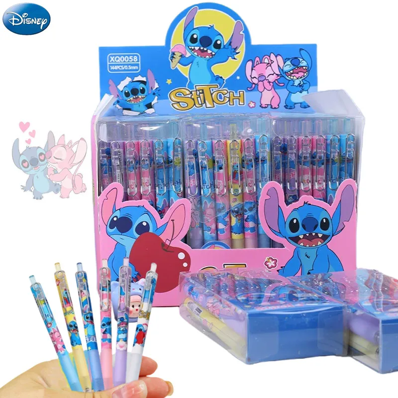 12pcs Disney Stitch Gel Pens Cartoon Pressing Pen Black Ink 0.5mm Stitch Kids Signature Pen Stationery Student Birthday Gifts