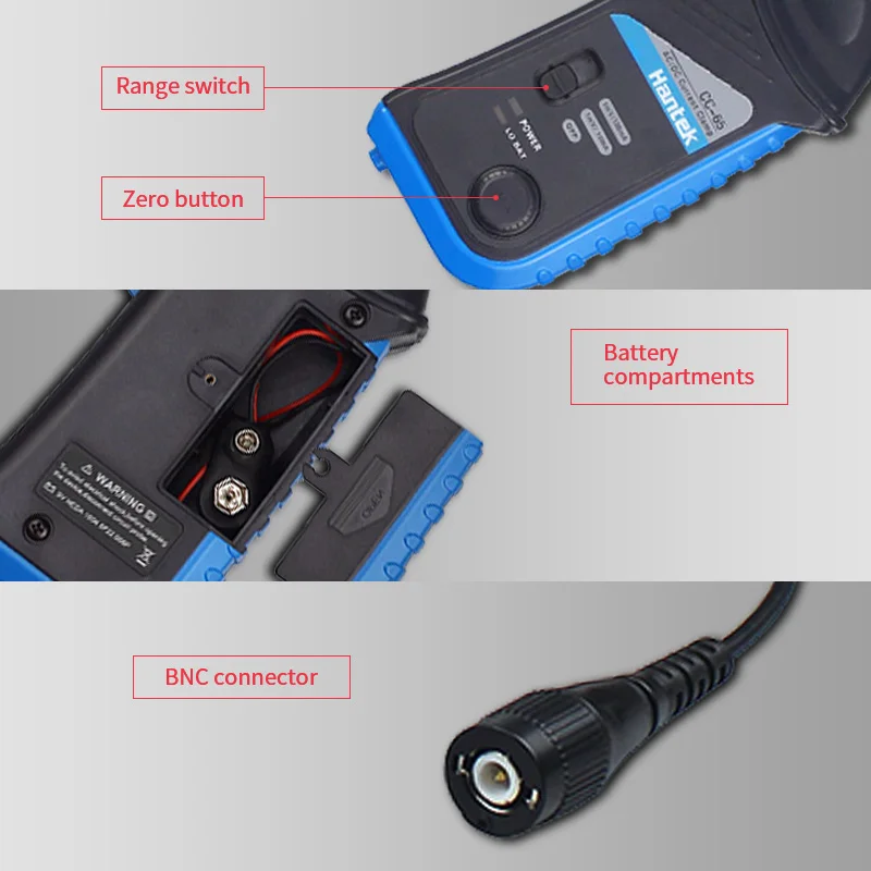 Hantek Oscilloscope CC65 CC650 AC/DC Current Clamp Probe 20KHz/400Hz Bandwidth 1mV/10mA 65A/650A with BNC Plug Applicable 1008C