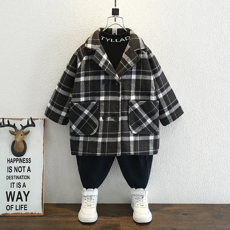 Children's clothing boys woolen coat autumn and winter new baby  autumn and winter thickened medium and long trench coat