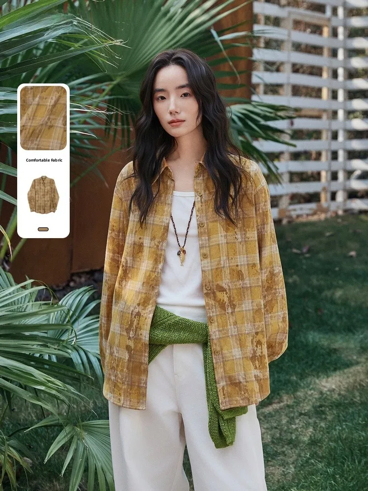 

Повседневная свободная рубашка в клетку, модная новинка весенней коллекции, женская, премиум-качество, дышащая, с длинным рукавом, на пуговицах