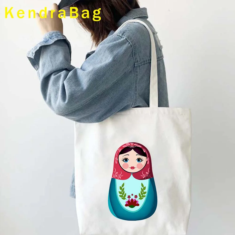 Matryoshka Russian Doll Moscow Kremlin Russia Khohloma Art Shoulder Canvas Tote Bag Harajuku Shopping Cotton Eco Shopper Handbag