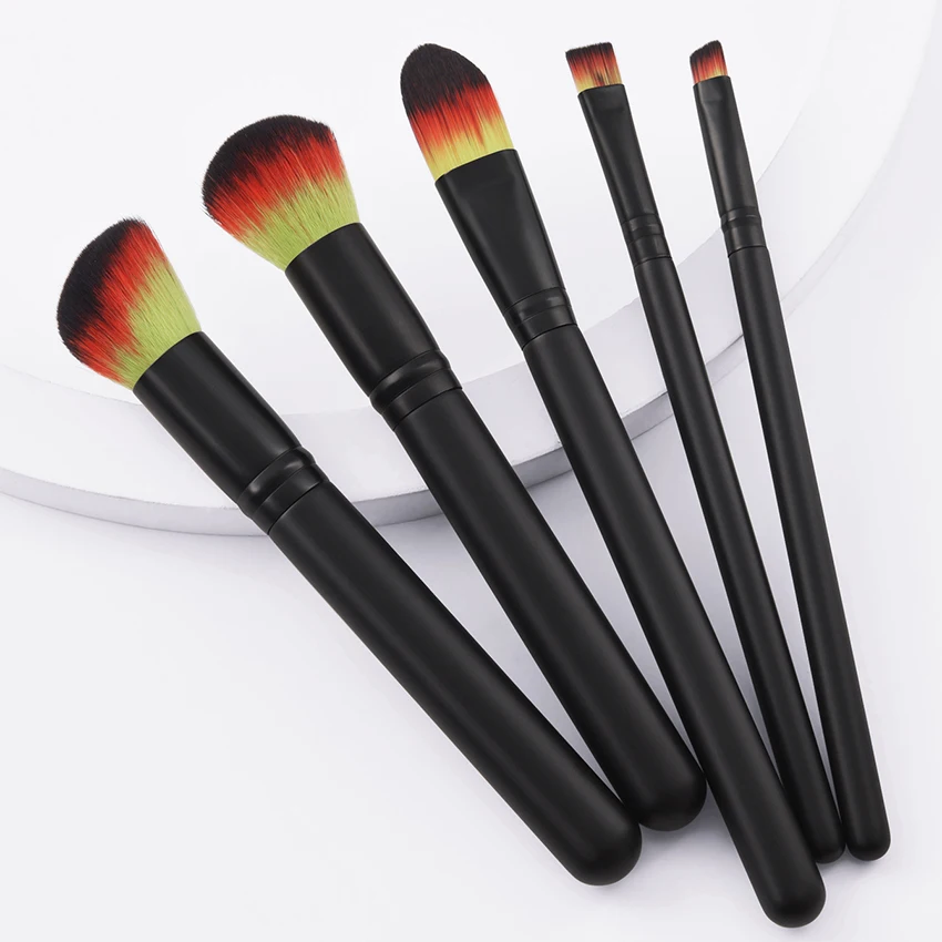 SAIANTTH – ensemble de pinceaux de maquillage tricolore, ensemble de 5 pièces, noir, à manche droit, pour fond de teint, ombre à paupières, outil de beauté concis