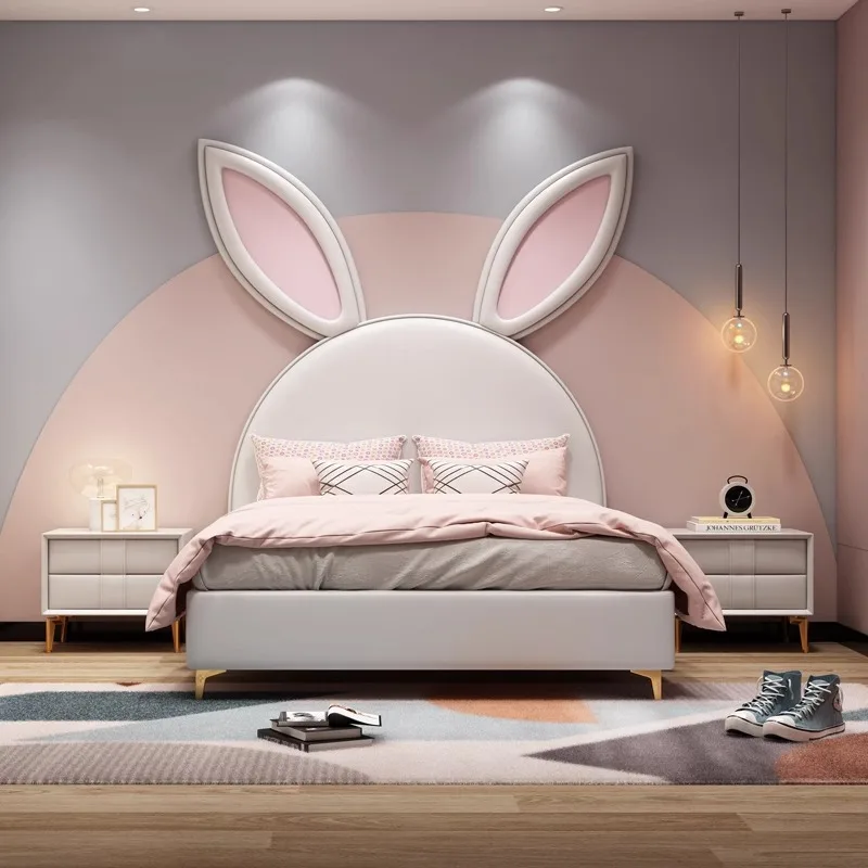Girl rabbit ear bed, cream wind simple modern cute girl wind bed