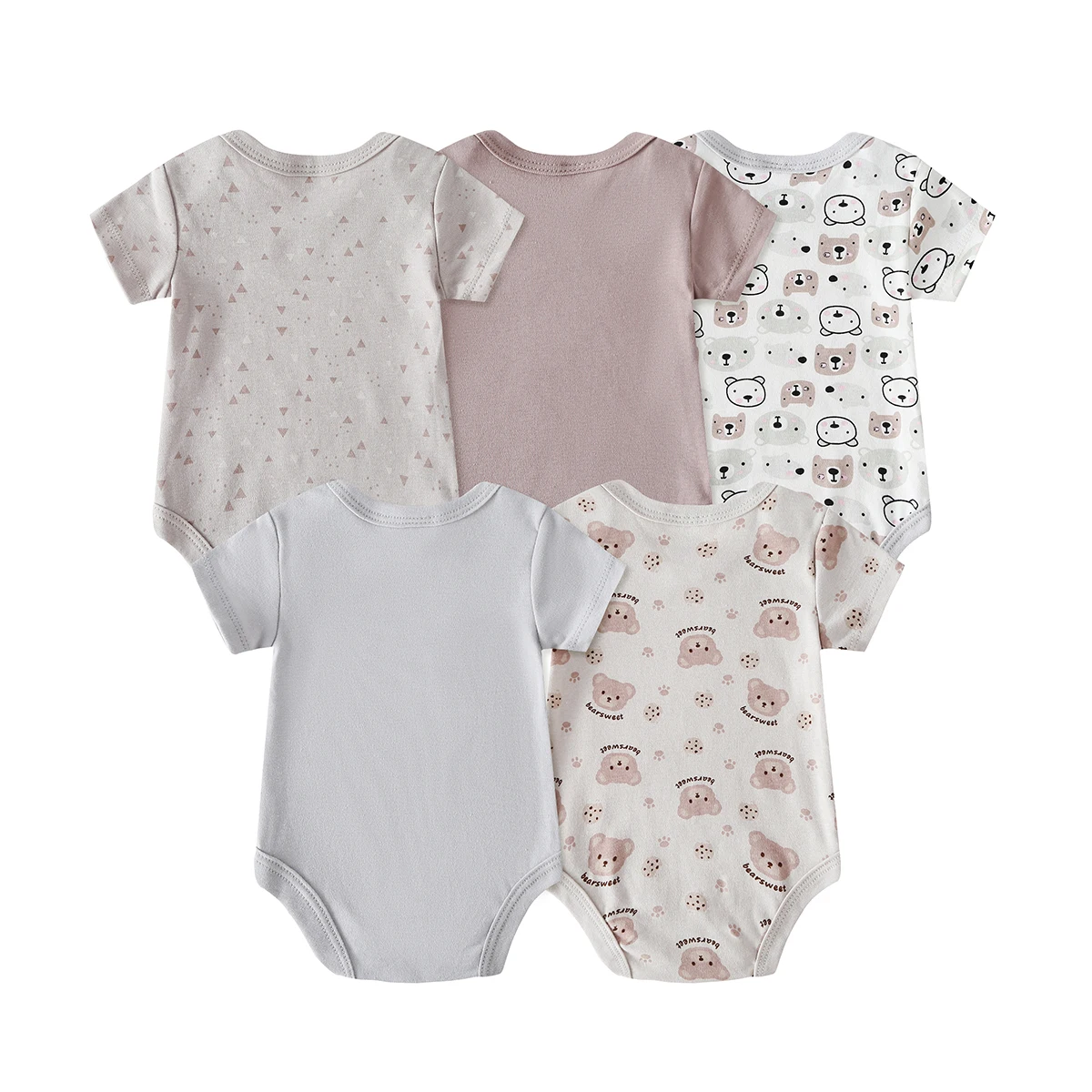 5-pc Newborn Baby Boy Short Sleeve Bodysuits, Cute Teddy Bear Cartoon Rompers, Infant One-Piece Jumpsuits, Round Neck Spring Summer Outfits, Hospital Bag Essentials (Boys), Baby Birthday Gift, for Outdoor