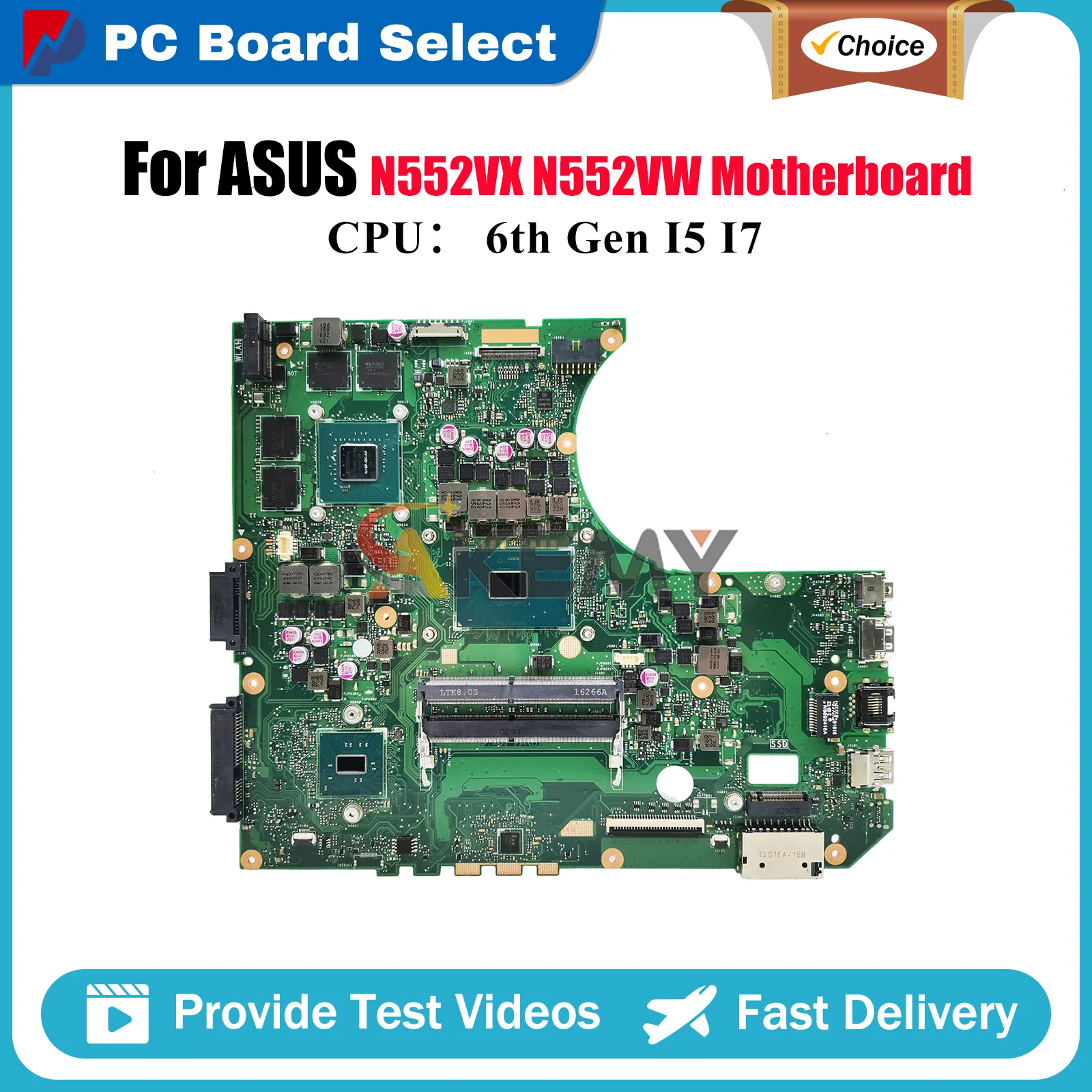 

N552VW Laptop Motherboard For ASUS ROG N552VW N552VX N552V Notebook Mainboard With I5 I7 CPU 100% tests OK fast shipping stk