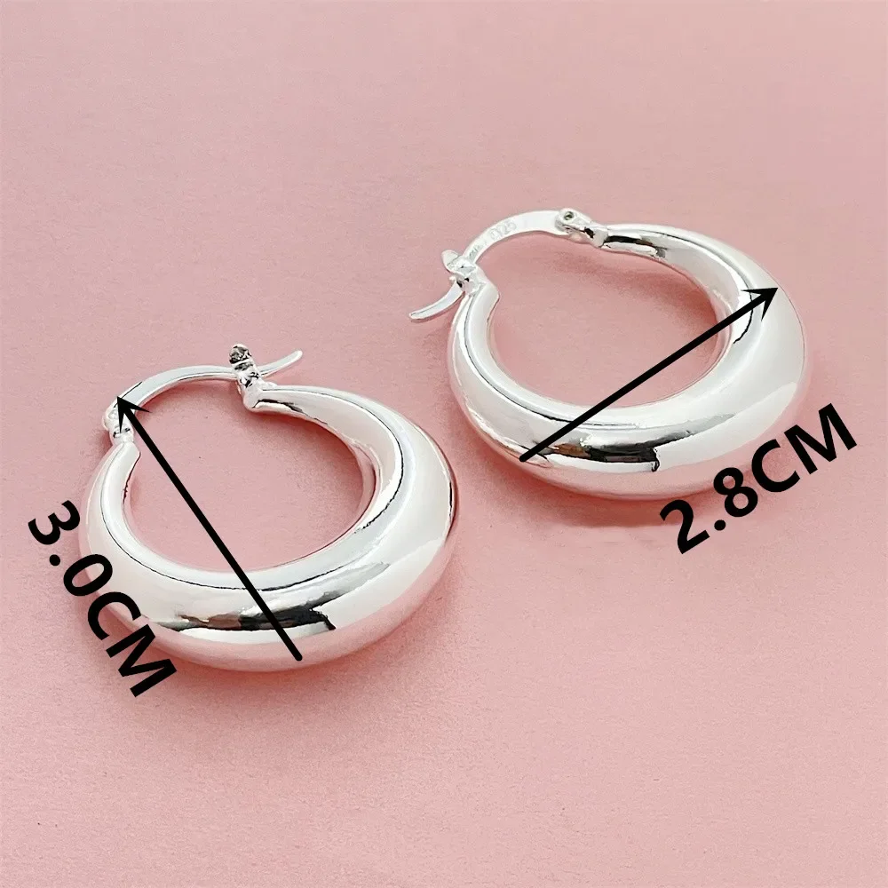 

925 Sterling Silver Oval Smooth Moon Earrings Ear Loops for Women Charm Wedding Engagement Fashion Jewelry