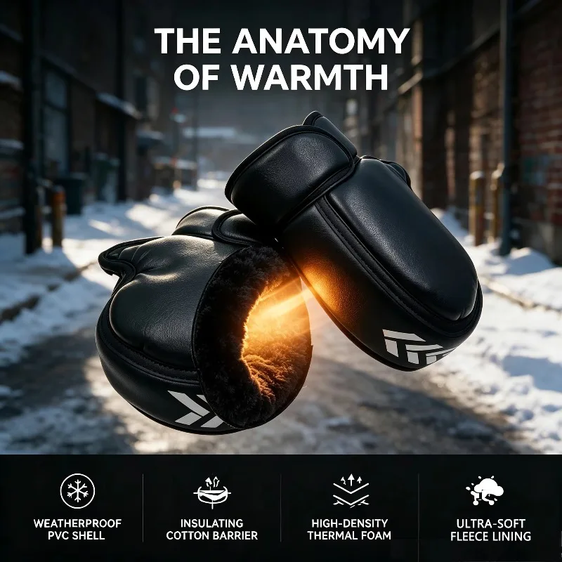 Winter Motorcycle Handlebar Gloves Muffs Waterproof Windproof Warm PU Leather Hand Cover for E-bike Bicycle Scooter Riding Gear