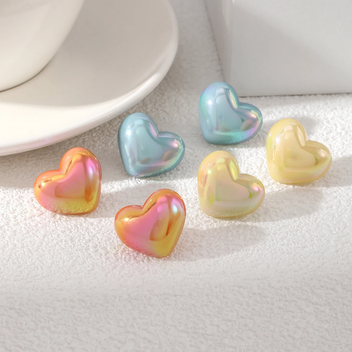 3 Pairs Simple Acrylic Heart-shaped Stud Earrings Fashion Multi-color Earring Set Women's Trendy Versatile Party Jewelry