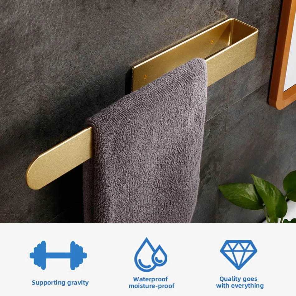 Towel Ring for Bathroom Kitchen Wall Mounted Space Aluminum Matte Black Gold Sliver Bath Towel Holder Ring Bar Shelf 3M Sticker