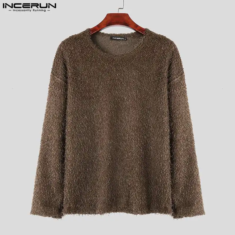 2024 uomo maglioni tinta unita lavorato a maglia o-collo manica lunga pullover nappa Streetwear moda Casual uomo abbigliamento S-5XL INCERUN