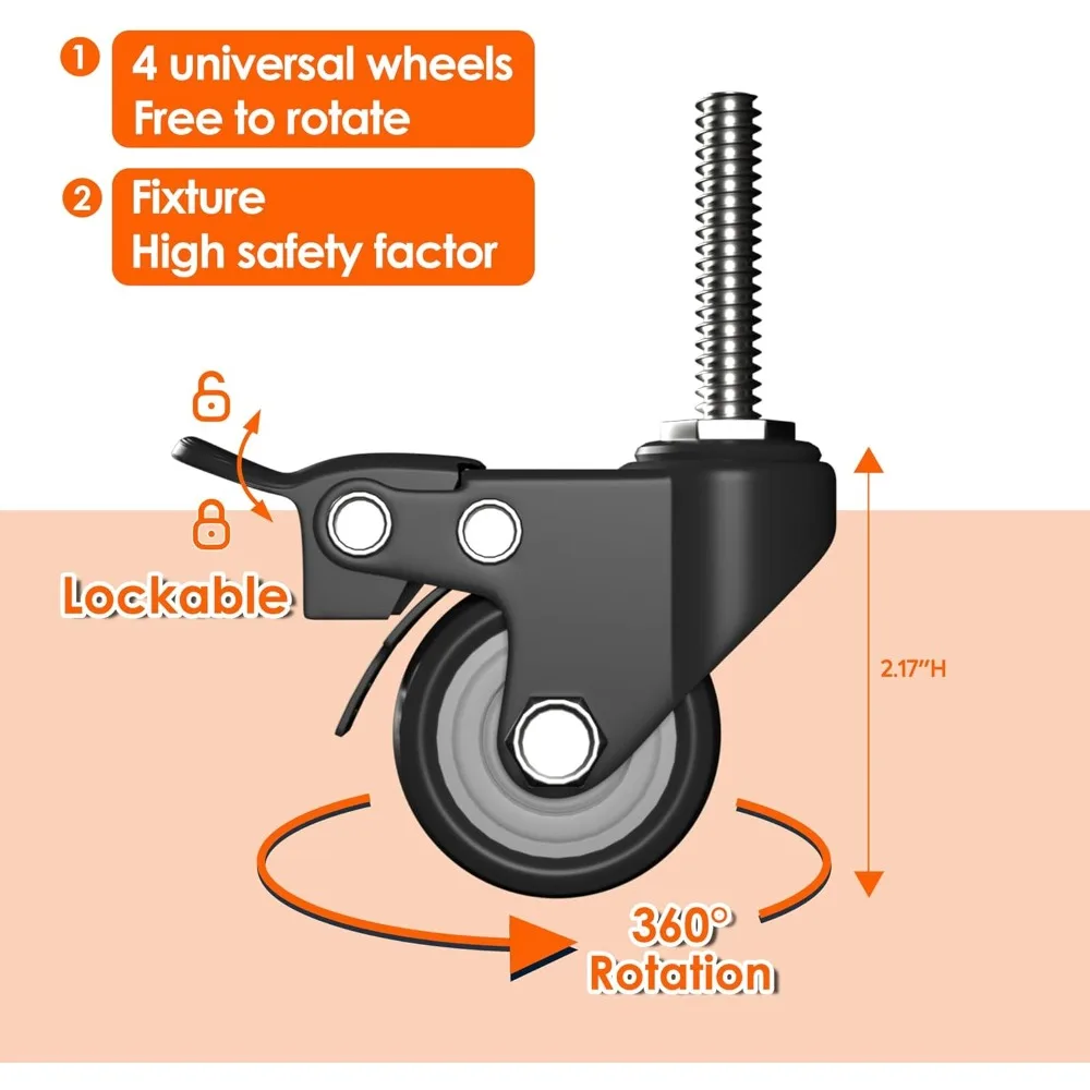 خزانة تخزين معدنية مقاس 73 بوصة على عجلات، وخزانة تخزين جراج بعجلات و4 أرفف قابلة للتعديل، وخزائن متدحرجة #6