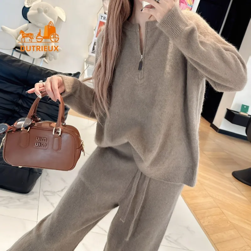 Winter New Sweater Suit for Women, Simple and Elegant Loose Version 100% Wool Suit Soft Cashmere Sweater Top Warm Women Party