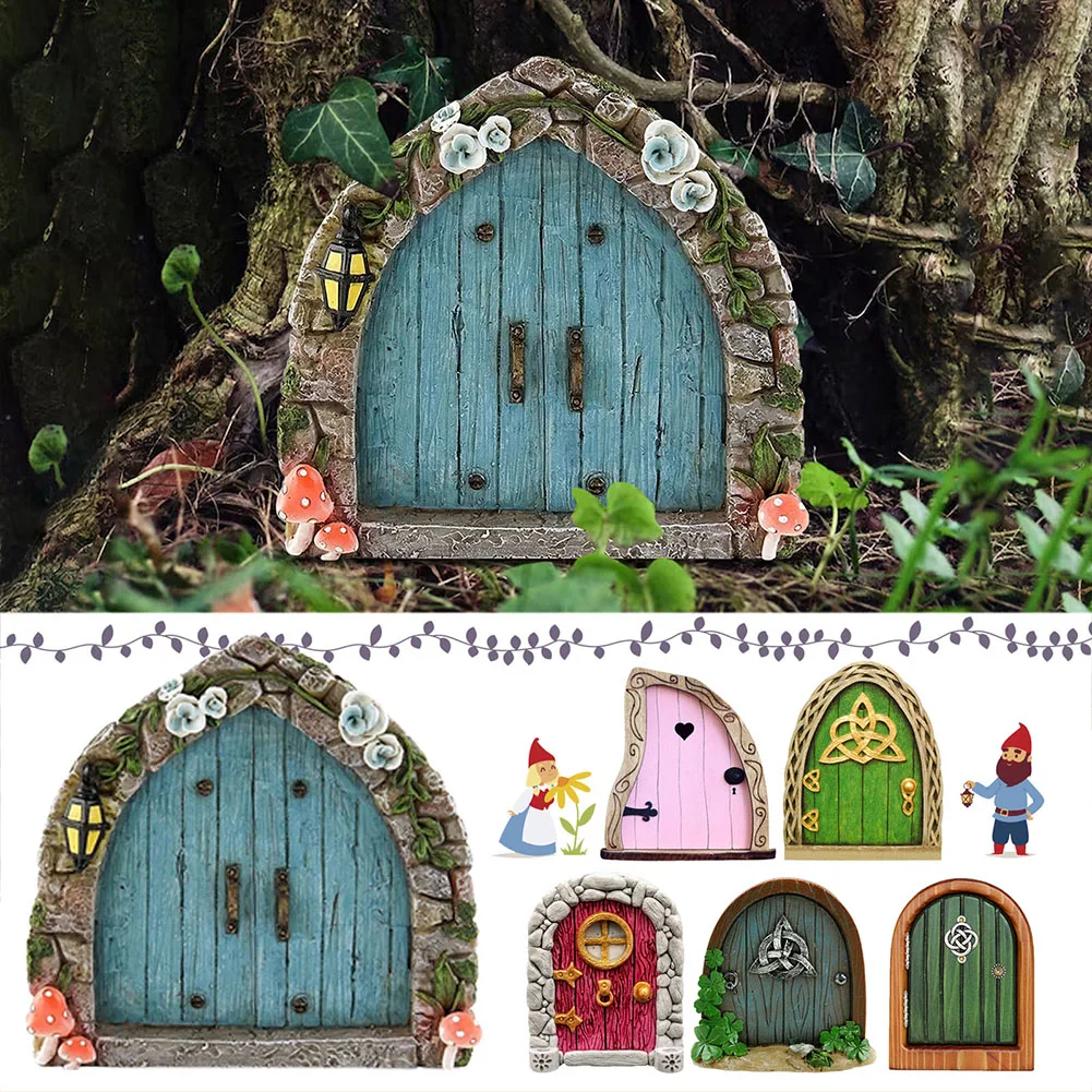 Elf Fairy Door Miniature Garden Tree Doors Miniature Yard Art Wooden Sculptures Mini Home Garden Doors Christmas Decoration