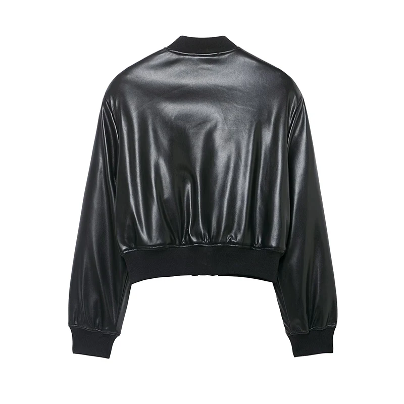 YENKYE Giacca bomber nera in ecopelle allentata per donna Cappotto da motociclista corto con cerniera frontale a maniche lunghe