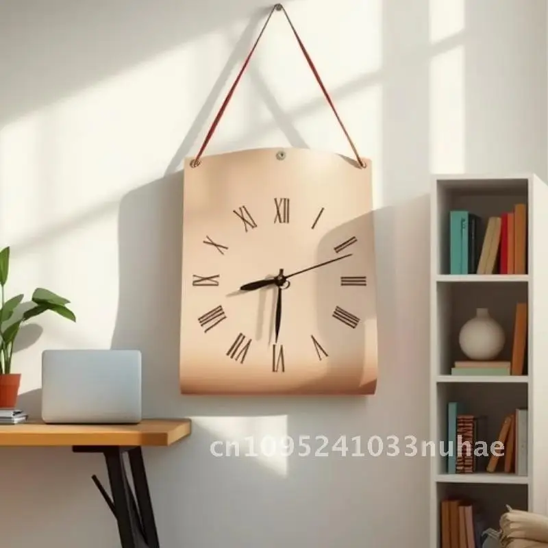 

Nordic Style Leather Wall Clock Artistic Retro Living Room Wall Clock Casual Homestay Wall Clock Decoration Cafe Decoration