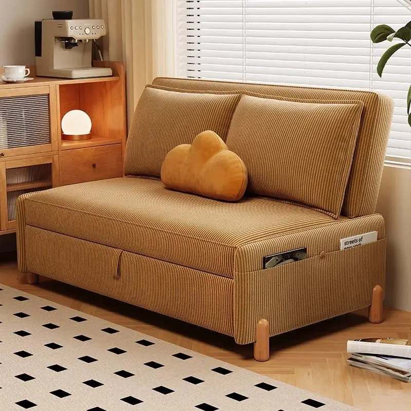 Armless folding sofa bed dual-purpose small apartment living room study pull-out multi-functional retractable solid wood sofa