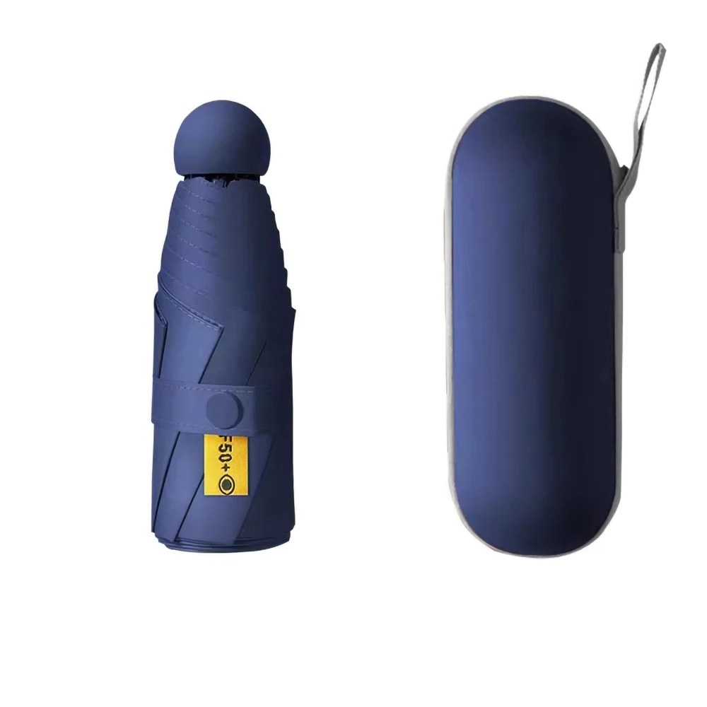 Mini Tragbarer Taschen-Kapsel-Doppelfunktions-Schirm aus schwarzem Gummi, Sonnenschutz, fünffach faltbar