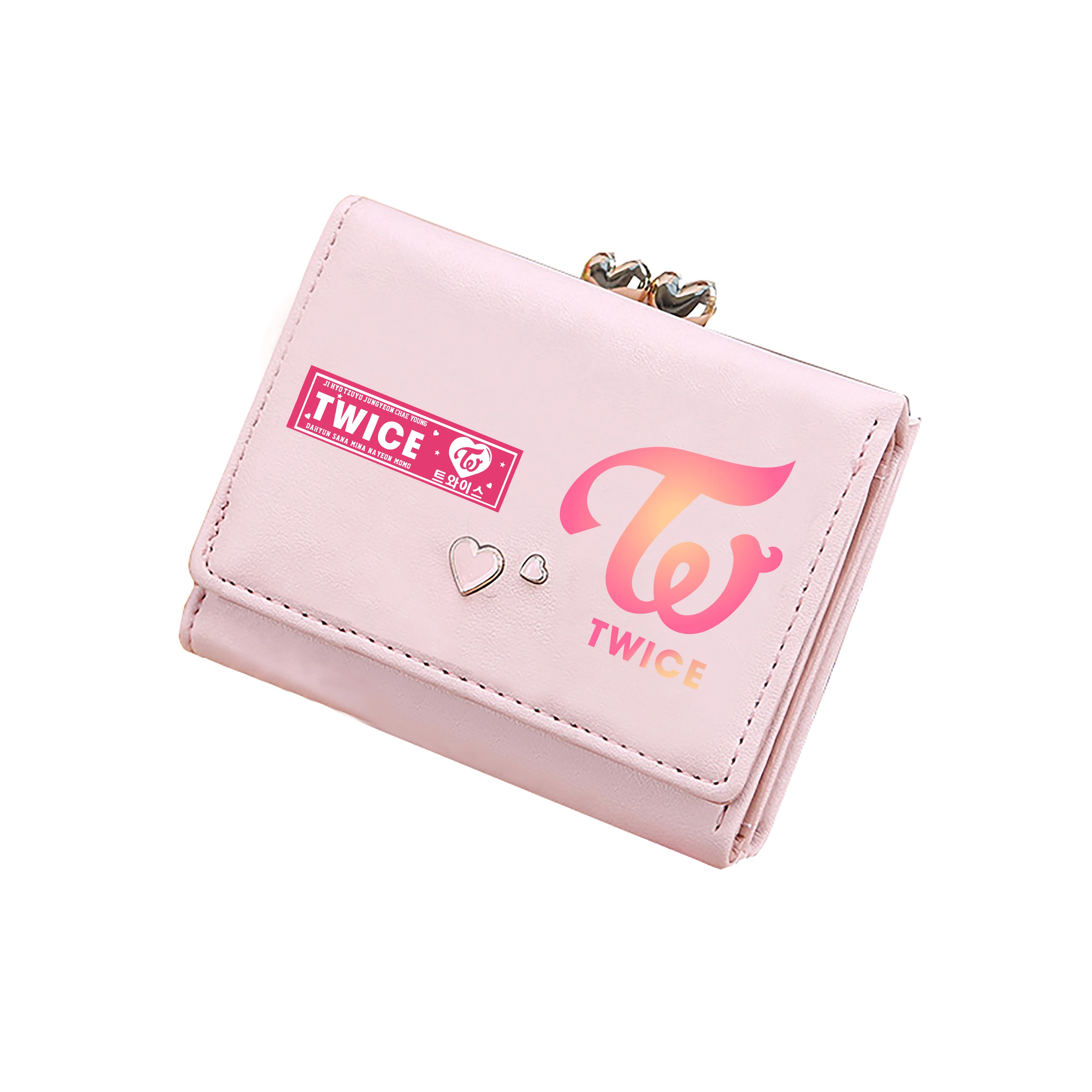 Kpop Twice Kwaii Women Short Wallets Cartoon ID Card Holders Girls PU Leather Coins Pockets Pink Money Purses Mini Clutch Bags