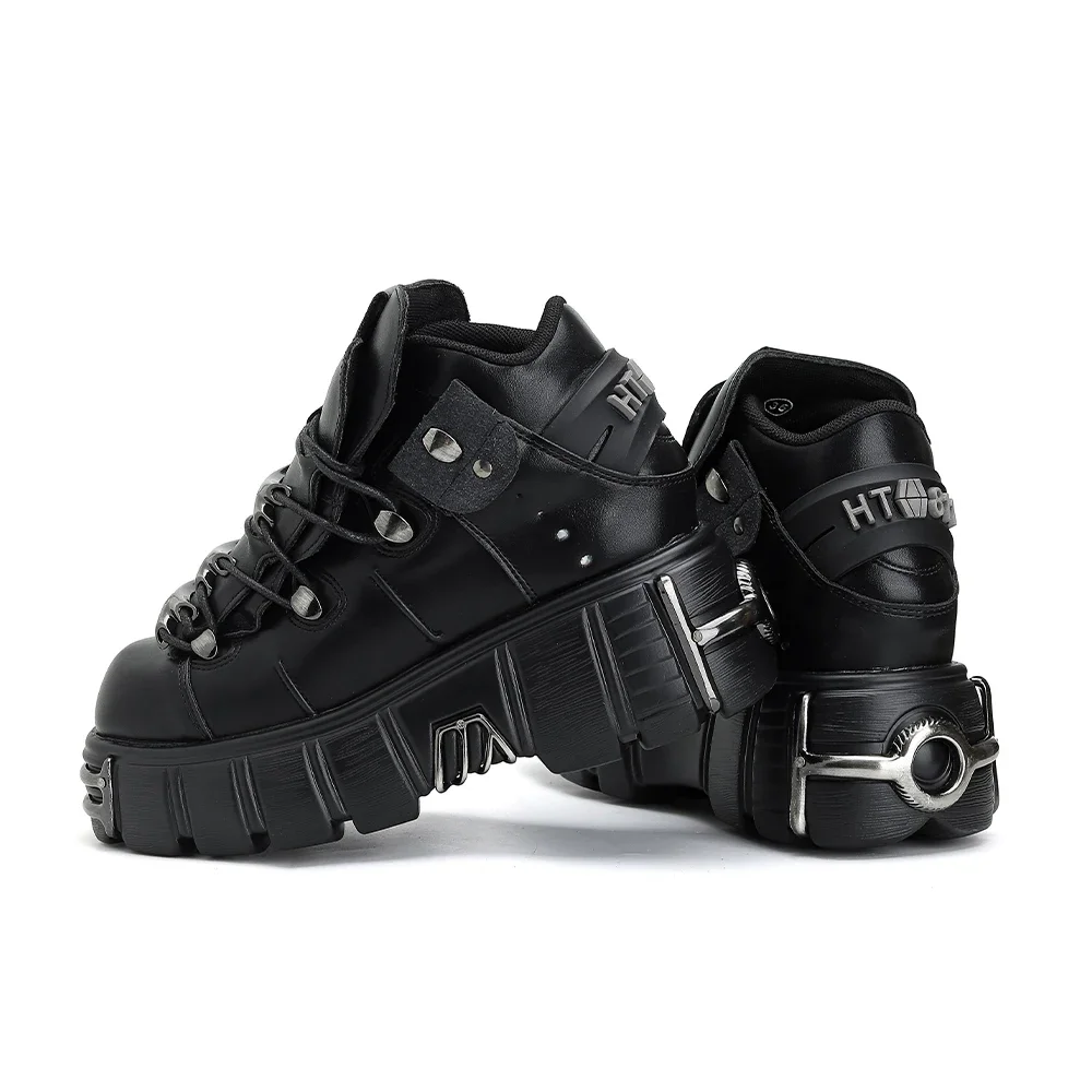 2026 NEW Punk Style Women Shoes Lace-up heel height 6CM Platform Shoes Woman Gothic Ankle Rock Boots Metal Decor Woman Sneakers