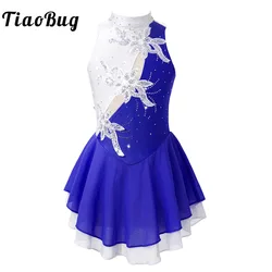 Child Girls Sequin Floral Figure Ice Skating Dress Rhinestone Gymnastics Leotard Ballroom Ballet Dance Performance Costume