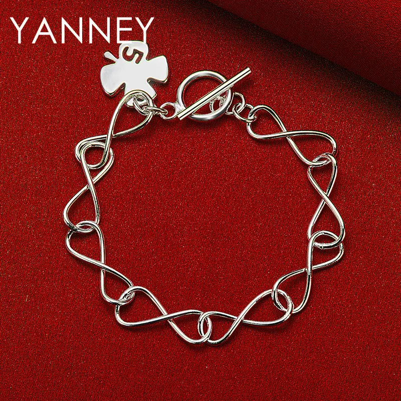 

New 925 Sterling Silver 8 Inches Simple Four Leaf Clover Bracelet For Women Fashion Party Engagement Wedding Gift Jewelry