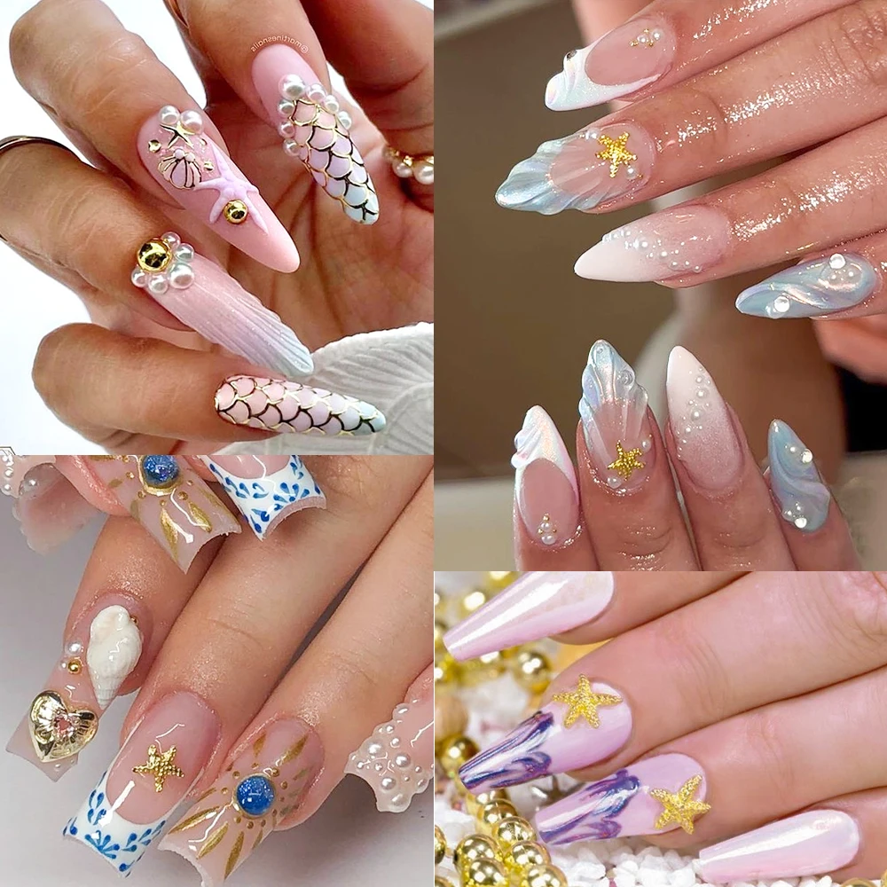 12 شبكة/صندوق ثلاثية الأبعاد سبائك الذهب حجر الراين مسمار سحر الفاخرة المحيط مختلط فرس البحر قذيفة نجم البحر حبة مسمار جوهرة مسمار الفن لتقوم بها بنفسك اكسسوارات