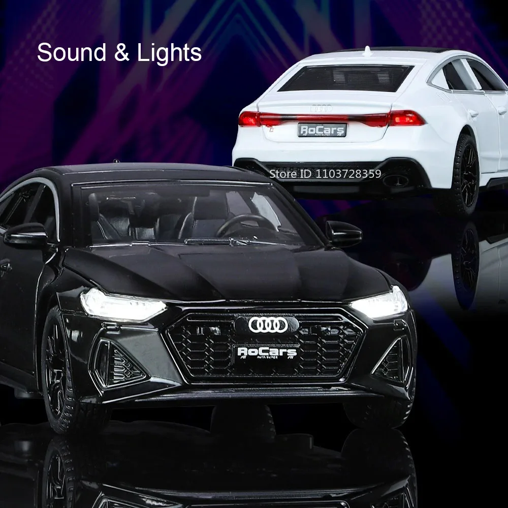1:32 Scale R8V10 PLUS RS7 Car Model Toy Model Alloy Diecast Light Sound Pull Back Miniature Vehicles Models Birthday Presents