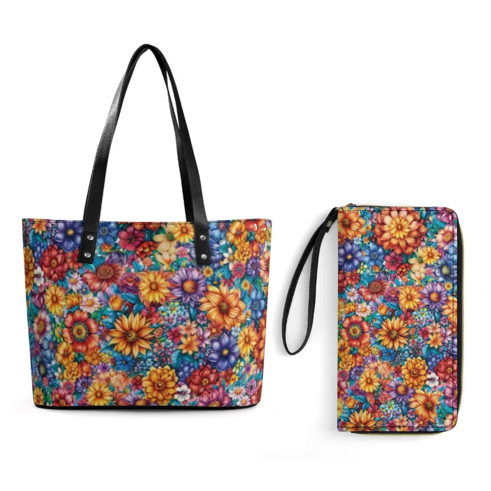 

Women's Floral Pattern Handbag And Wallet Set Women's Single Shoulder Bag Customizable Patterns Available