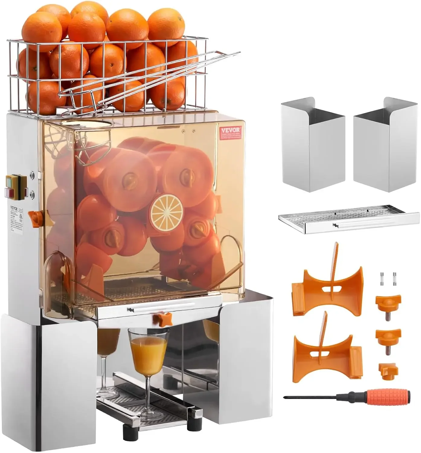Commercial Orange Juicer Machine, 120W Automatic Juice Extractor, Stainless Steel Orange Squeezer for 20 Oranges Per Minute