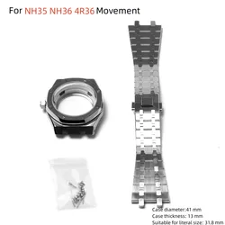 41mm Stainless Steel Sapphire Glass Watch Case Strap for NH35 NH36 4R36 Movement Watches Accessories