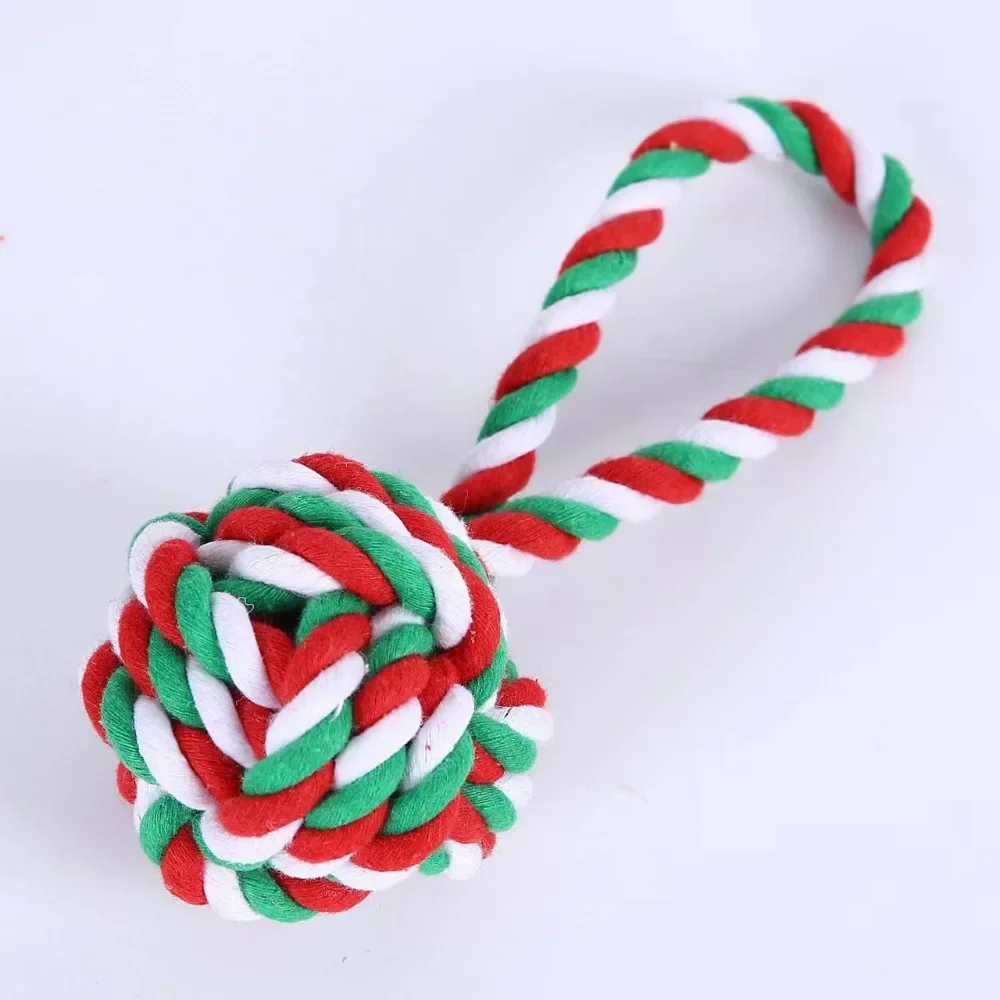 Christmas Dog Toy Pet Cotton Rope Knot Interactive Dog Toys Ball for Puppy Chihuahua Large Dogs Toothbrush Chew Dog Accessories