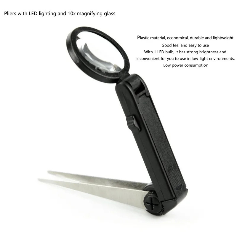 

Magnifying Glass Multi-functional with LED Light Forceps for Illumination Plastic Handheld 10x High-definition Lighting