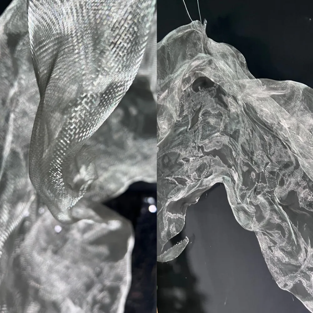 New Cloud Fog Mesh Bright Organza Fabric DIY Decoration Art Background Shapeable Wire Pleated Shape Mesh Texture Hard Mesh Cloth