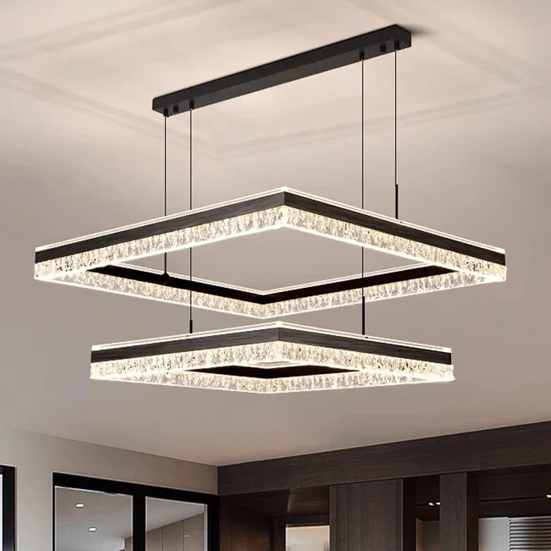

Nordic Brushed Acrylic Silver Square Simple Art Living Room Hall Led Pendant Light for Bedroom Study Multi Layer Home Chandelier