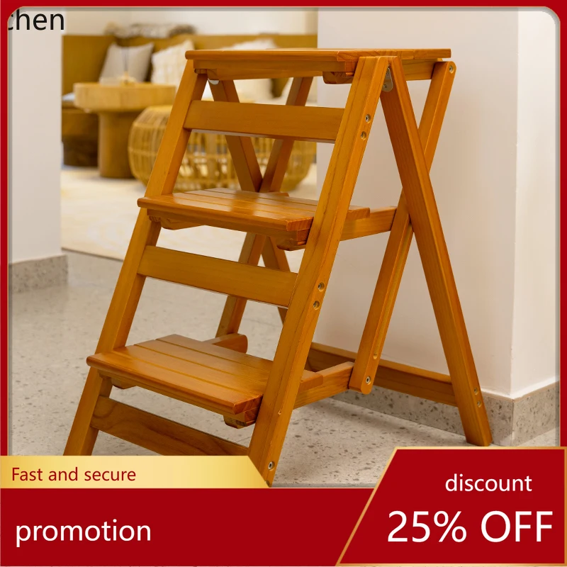 

HXL Solid Wood Ladder Stool Household Folding Ladder Stool Dual-use Multi-functional