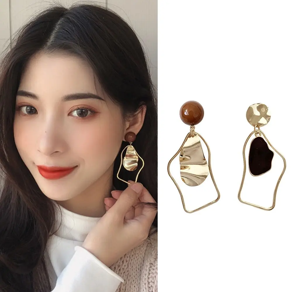 Flashbuy Ladies Geometric Metal Dripping Oil Irregular Jewelry Drop Earrings Asymmetrical Earrings