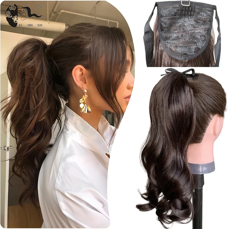 

Dark Brown Synthetic Long Wavy Curl Ponytail For Women Ribbon Drawstring Tied to Hair Tail Hair Extension Natural Fake Hairpiece