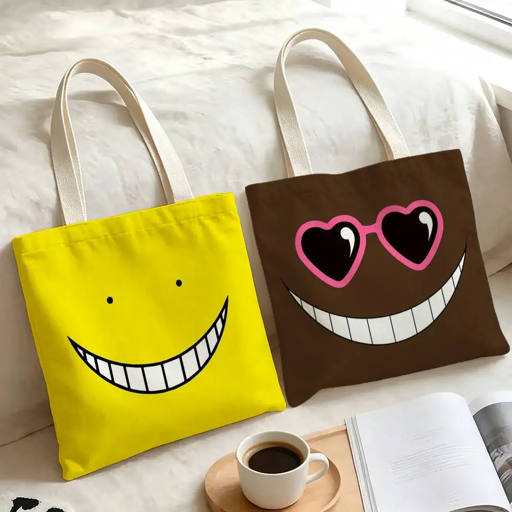 Funny K-Koro S-Sensei Face Meme Storage Bags Double-Sided Print Large Tote Bag Durable Beach Picnic Foldable Gift Eco