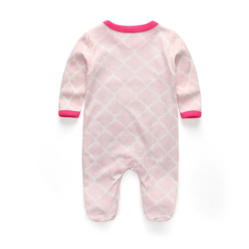 Kiddiezoom Fashion Cute Pink Rabbit Print long Sleeve Baby Girl Rompers Soft 100%Cotton Newborn Jumpsuits Infants Clothing