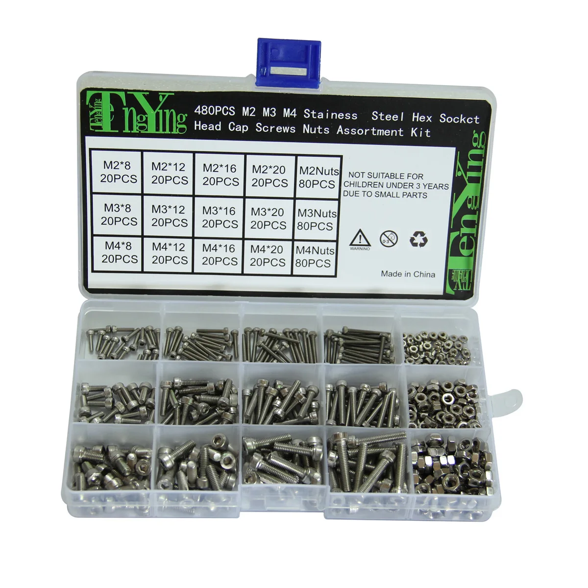 

480pcs Stainless Steel Screw Set Socket Head Screws Nuts Metric Bolts High Quality 304 Anti Rust Various Sizes Home
