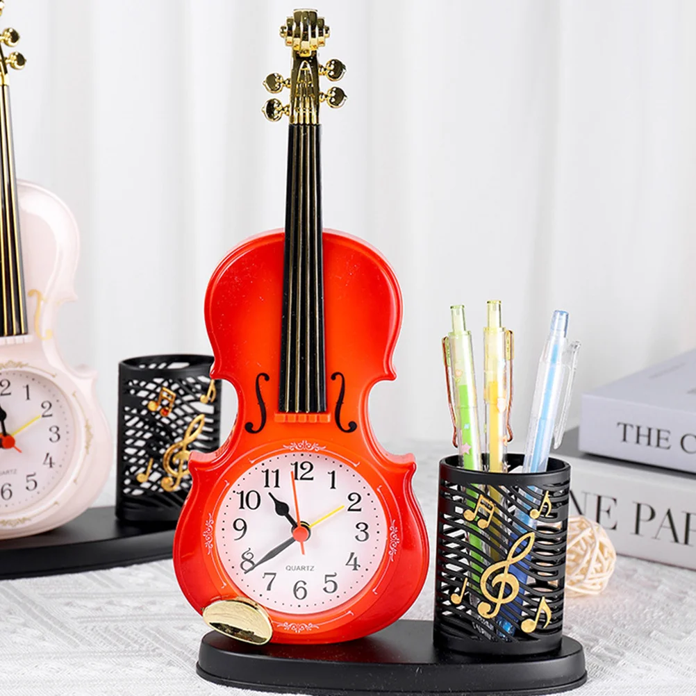 

Chic Violin Table Clock with Pen Holder Ideal for New Year Gifts Family Friends Classmates Colleagues Alarm Clock