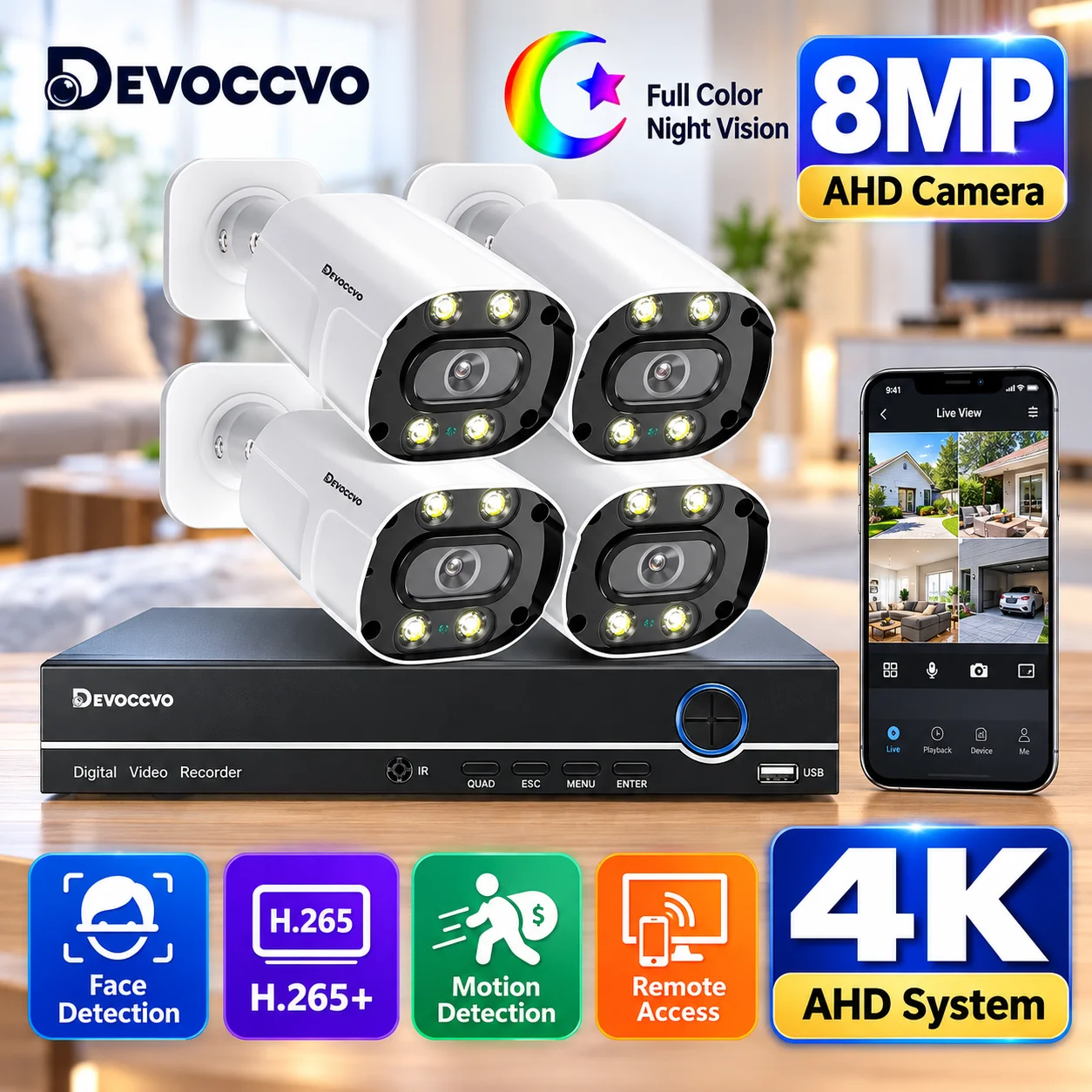XMEYE 4K CCTV DVR Security Camera System 4CH Outdoor 8MP AHD Bullet Camera Color Night Vision Video Surveillance Set 8CH H.265