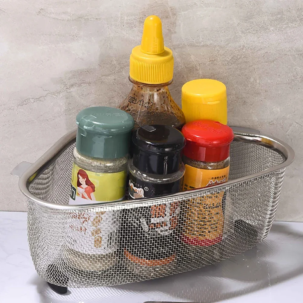 Kitchen Sink Drain Basket Stainless Steel Triangle Food Vegetables Peel Egg Filter Storage Organizer Kitchen Shelf High capacity