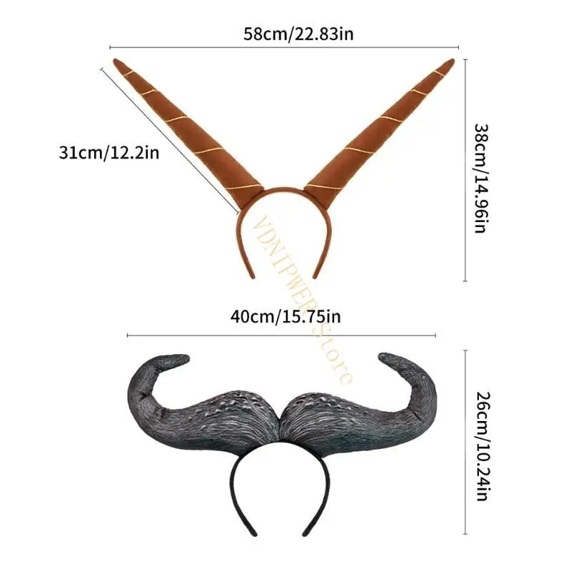 Demons Horn Bandbands Halloween Headswear Adjustable Hair Hoop Hairband D08E