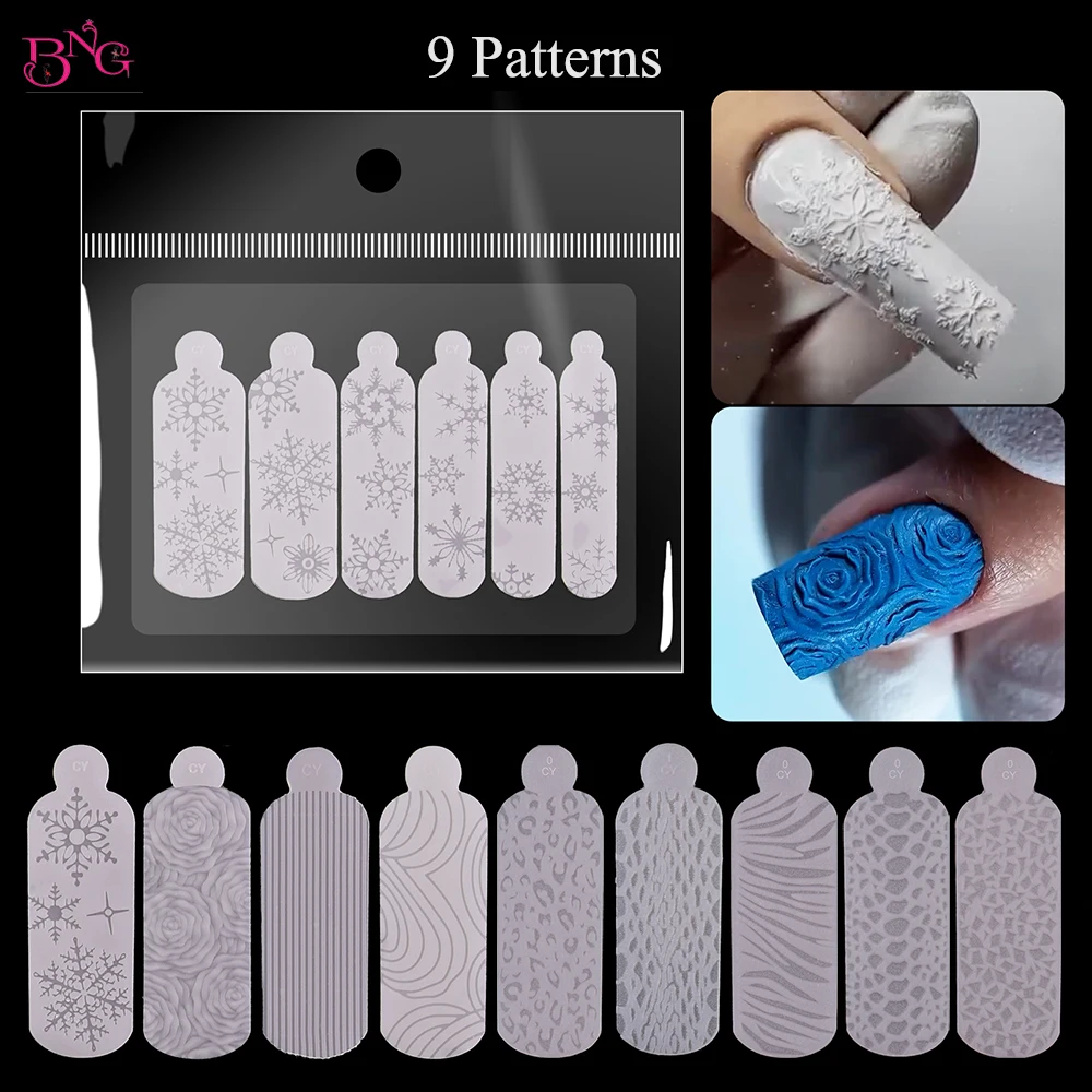 

BNG 12Pcs Rose Snowflakes Silicone Molds for Dual Form Nails Creating Relief Design Nail Mold Silicone Sticker Reusable Pads