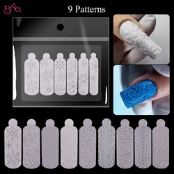 BNG-moldes de silicona para uñas de doble forma, 12 piezas, copos de nieve rosas, diseño en relieve, pegatinas de silicona, almohadillas reutilizables