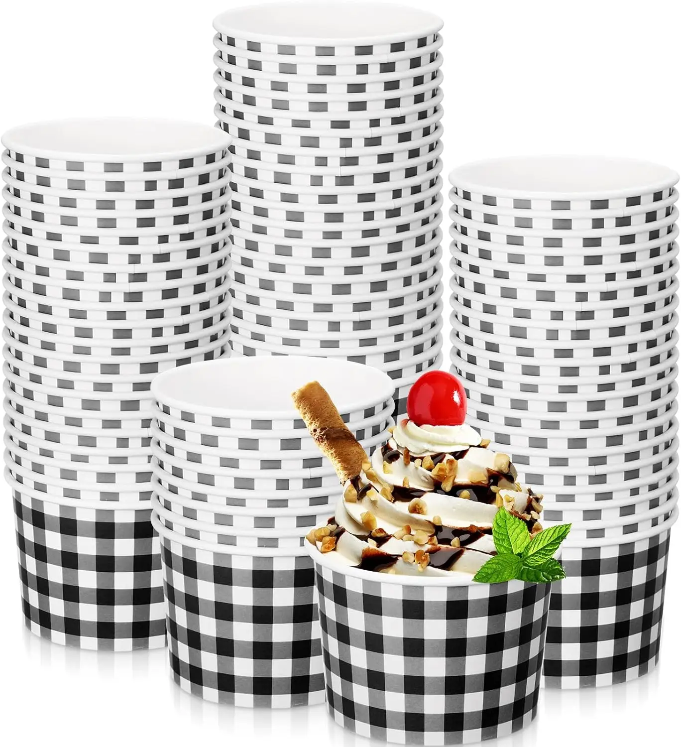 

9 oz Ice Cream Paper Cup Bowl Disposable Gingham Picnic Dessert Buffalo Plaid Snack Checkered Paper Bowl Bulk Hot Cold F