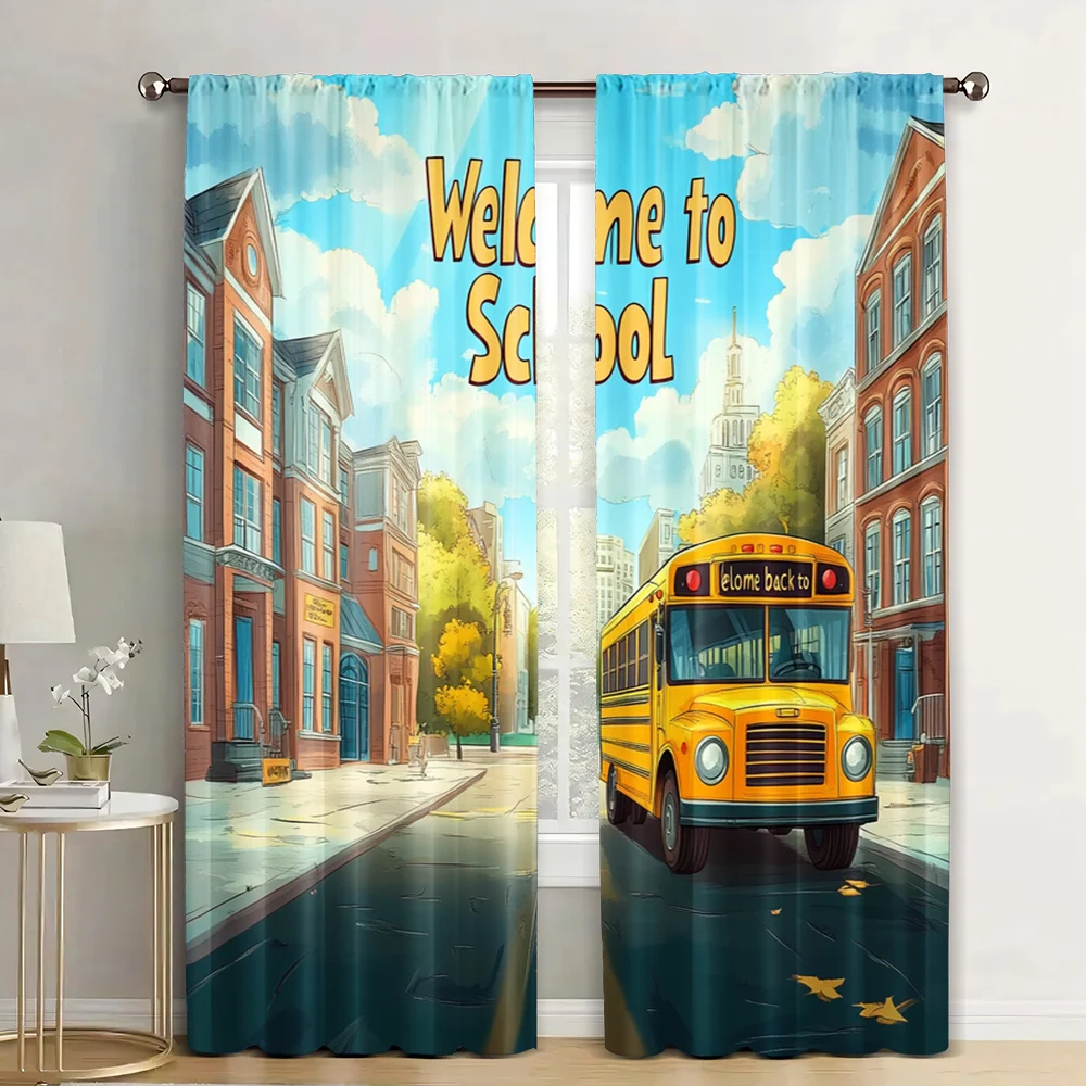 

2pc, Joyful Graduation Party Theme Holid Curtain Welcome back to school_ Machine Washable Fabric,Without Electricity Birthday